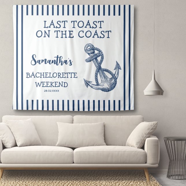 Tapiz Último brindis de despedida de soltera con ancla n (Nautical Anchor Bachelorette Party Last Toast Tapestry)