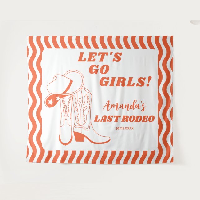 Tapiz Último Rodeo Fiesta de Soltera Retro del Oeste (Anverso (horizontal))