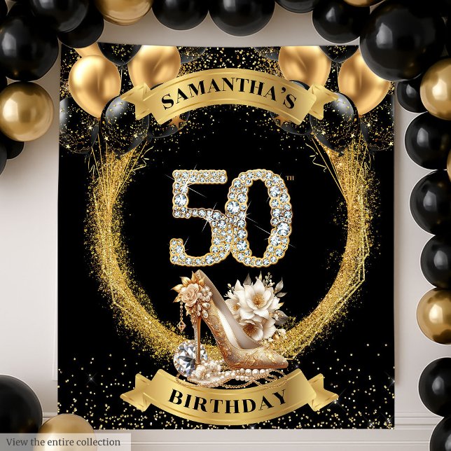 Tapiz Últimos talones de diamante en los 50 años de moda (Trendy 50th Birthday Diamond Numbers High Heels Tapestry)