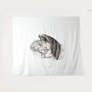 Tapiz Un ángel dormido, diseño negro y blanco
