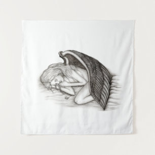 Tapiz Un ángel dormido, diseño negro y blanco