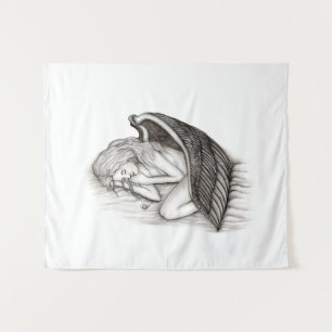 Tapiz Un ángel dormido, diseño negro y blanco