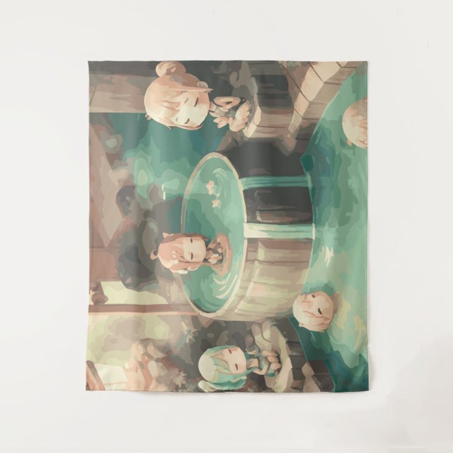 Tapiz Un anime kawaii lindo en el estanque (Anverso)