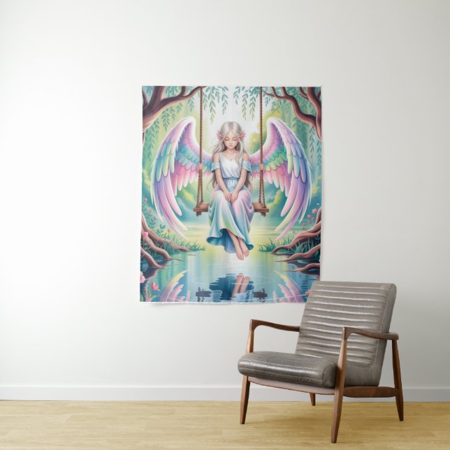 Tapiz Un Chica de ángel encantador en una flor (In situ)