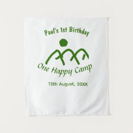 Tapiz Un feliz campamento sol verde montaña cumpleaños 1