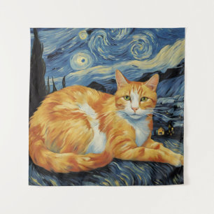 Tapiz Un gato en la noche estrellada