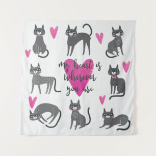 Tapiz Un gato lindo: ilustracion con letras de amor.