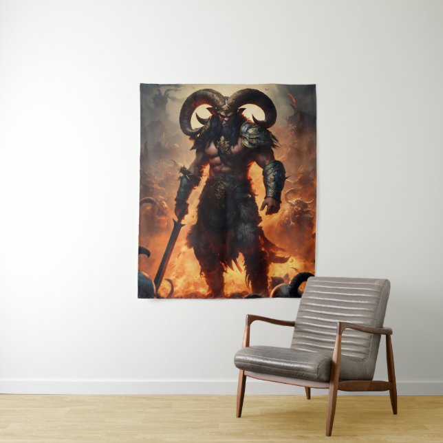 Tapiz Un guerrero monstruo con la cabeza de un carnero (In situ)