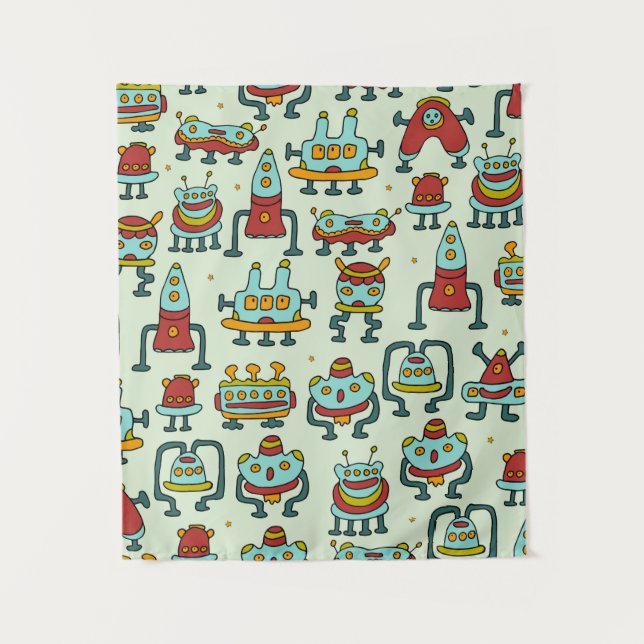 Tapiz Un patrón de robots - extraterrestres. ilustracion (Anverso)