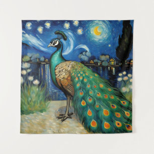 Tapiz Un pavo real en La Noche Estrellada