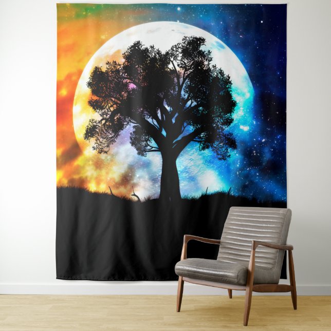 Tapiz Un planeta brillante sobre un cielo estrellado y u (In situ)