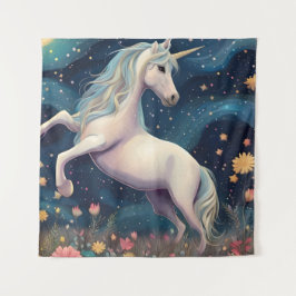 Tapiz Un unicornio en la noche estrellada