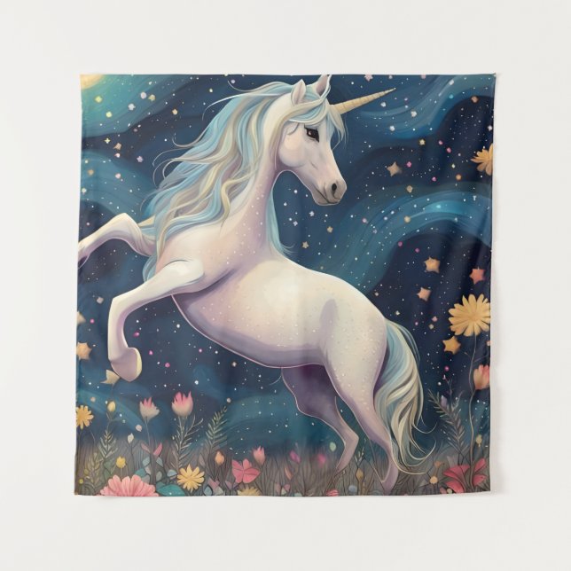 Tapiz Un unicornio en la noche estrellada (Anverso)