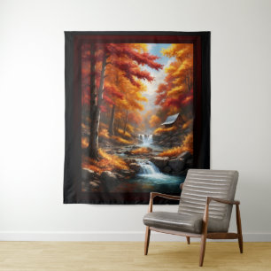 Tapiz Una cabina en otoño Woods AI Concept Art de Xzendo