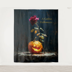 Tapiz Una calabaza y rosa de Halloween gótica