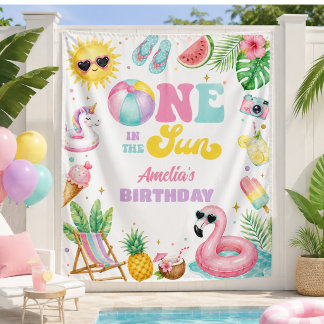 Tapiz Una en el sol chica piscina fiesta de cumpleaños b