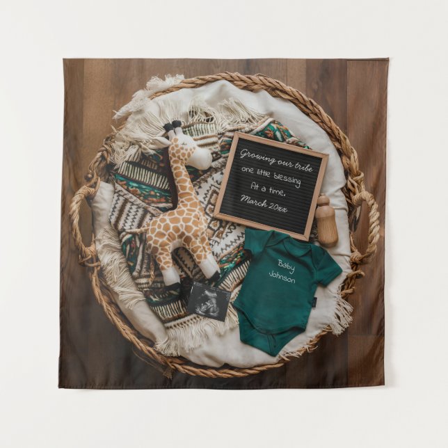 Tapiz Una hermosa invitación de embarazo boho vintage (Anverso)