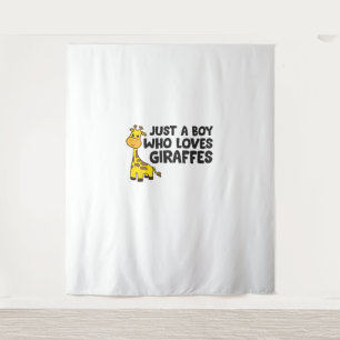 Tapiz Una jirafa divertida, un chico que ama a las jiraf