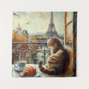 Tapiz Una mañana en París Gato de jengibre en un café