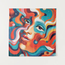 Una mujer colorida y vibrante arremetida de emocio