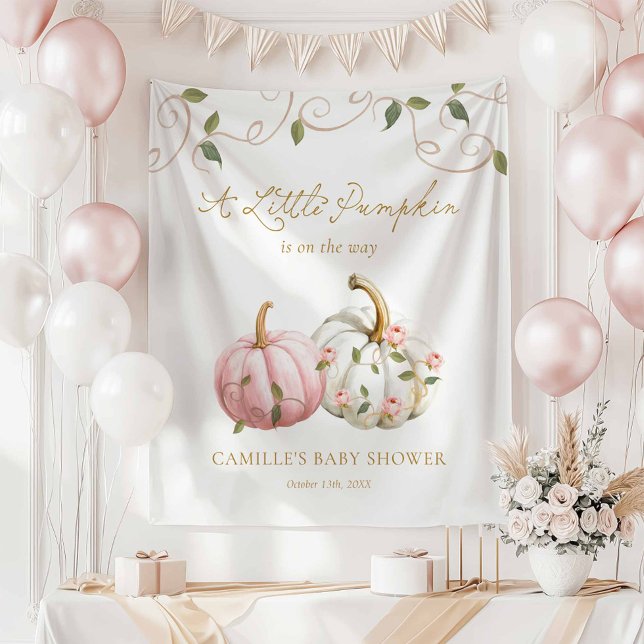 Tapiz Una pancarta de fiesta de calabacita (A little Pumpkin Girl Baby Shower Backdrop)