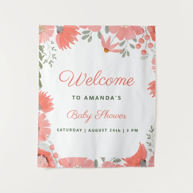 Tapiz Una pequeña niña florecita melocotón Baby Shower (Anverso)