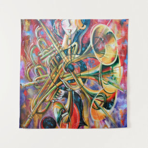 Tapiz Una pintura al óleo sobre lienzo. Música, el chica