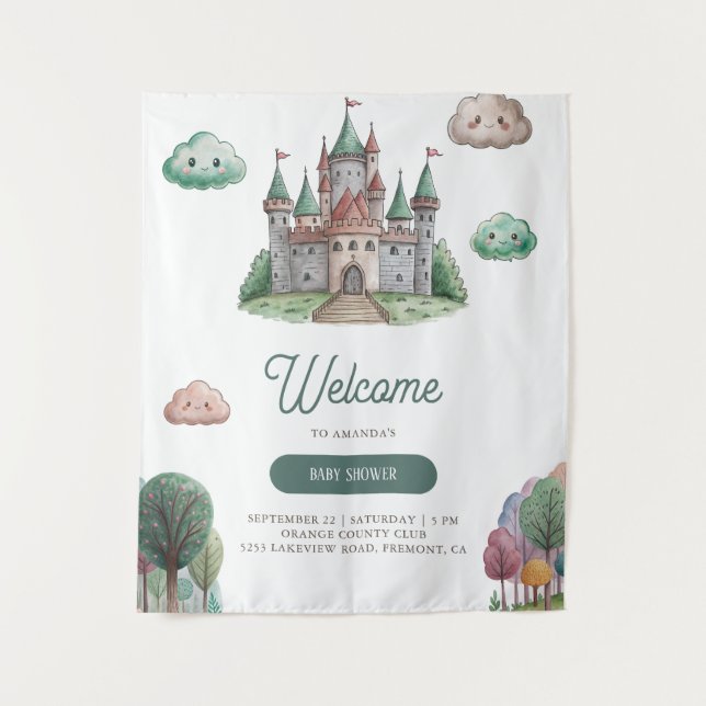 Tapiz Una vez el Castillo Verde Pastel Baby Shower (Anverso)