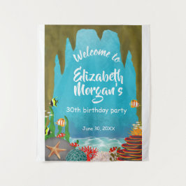 Tapiz Under the Sea Ocean Cave Birthday Sign Tapestry