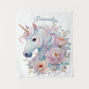 Tapiz Unicornio Caprichoso con Acentos Florales Pastel