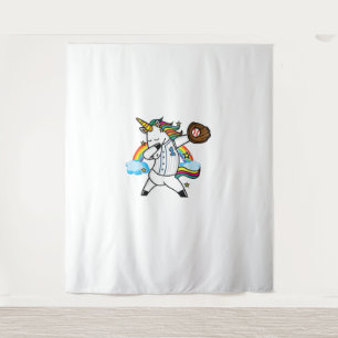 Tapiz Unicornio de béisbol Unicornio jugando béisbol Uni