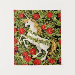 Tapiz Unicornio de Navidad Alegre Rojo Verde Blanco
