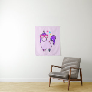 Tapiz Unicornio lindo en gafas cardiacas