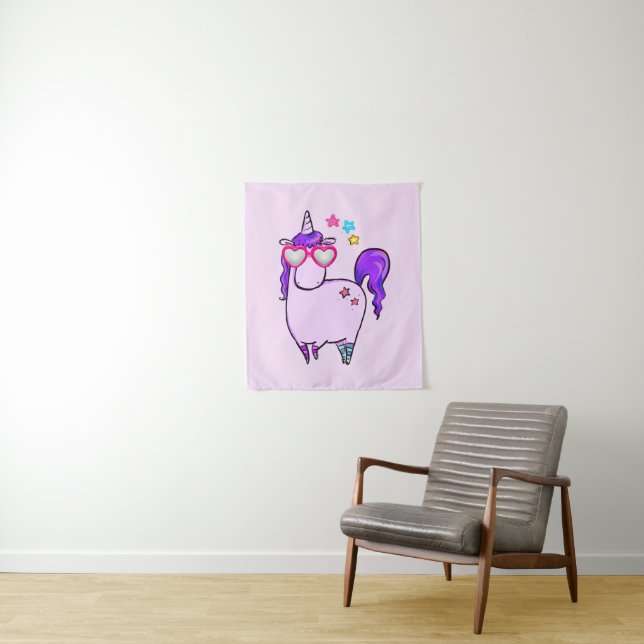 Tapiz Unicornio lindo en gafas cardiacas (In situ)