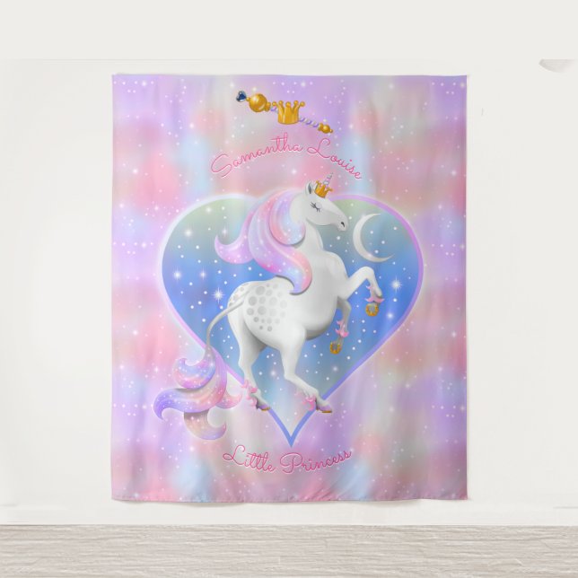 Tapiz Unicornio rosa personalizado de la pequeña princes (Anverso)