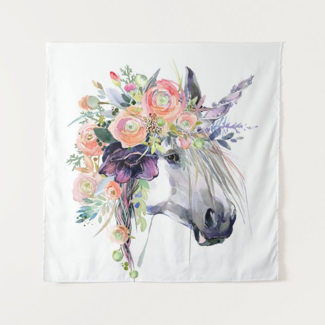 Tapiz Unicornio vestido con flores (Anverso)