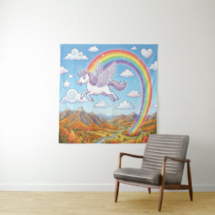Tapiz Unicornio volador de dibujos animados con arcoíris