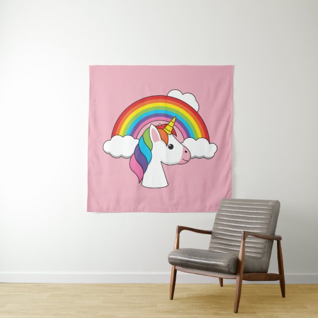Tapiz Unicornio y arcoiris con nubes kawaii (In situ)