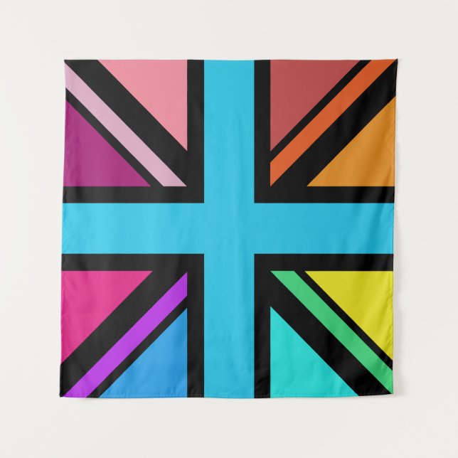 Tapiz Unión Jack/Bandera Multicolorizado+Diseño Negro (Anverso)