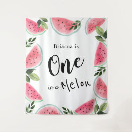 Tapiz Uno en una sandía de acuarela Cumpleaños 1 