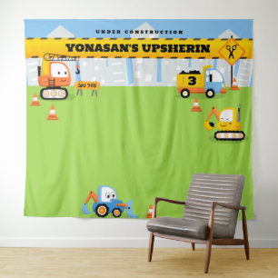 Tapiz Upsherin Personalized Cute Construction BACKDROP