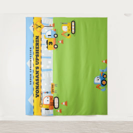 Tapiz Upsherin Personalized Cute Construction BACKDROP