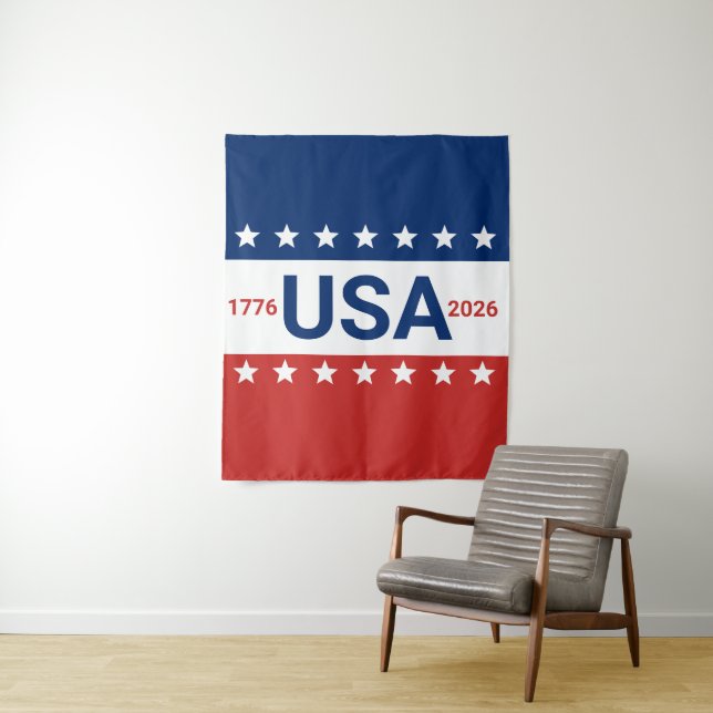 Tapiz USA 1776 2026 250th Anniversary Red White Blue (In situ)