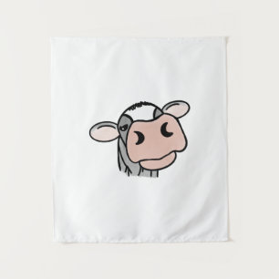 Tapiz vaca de dibujos animados negro blanco rosa beso gr
