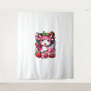 Tapiz Vaca de fresa Kawaii Anime Fresa Leche