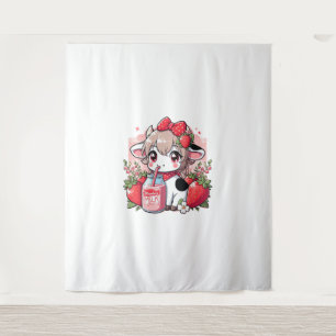 Tapiz Vaca de fresa Kawaii Anime Fresa Leche _6