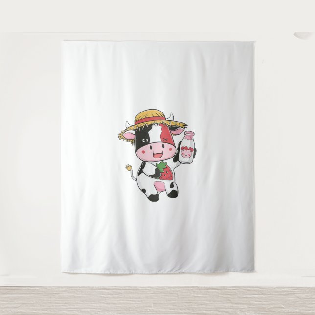 Tapiz Vaca de fresa Kawaii Anime Fresa Leche _7 (Anverso)