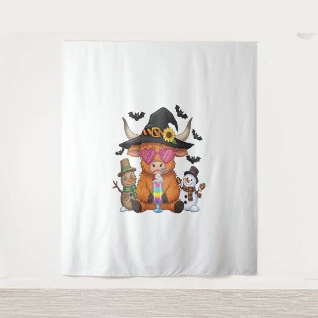 Tapiz Vaca Highland de Halloween (2) (Anverso)