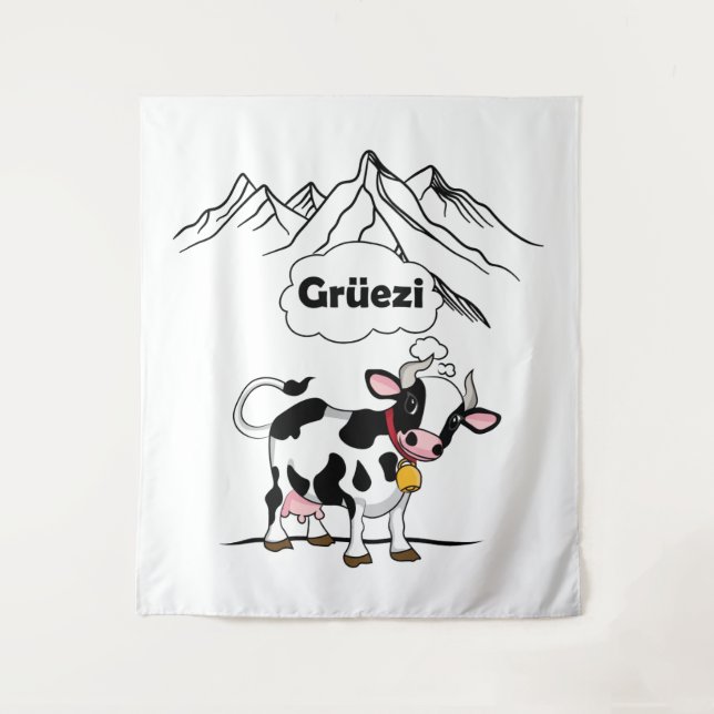 Tapiz Vaca suiza - Grüezi - Suiza Viaje (Anverso)