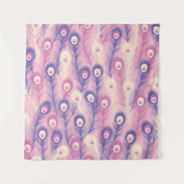 Tapiz Valentine Peacock Feather Seamless Pattern in Pink (Anverso)